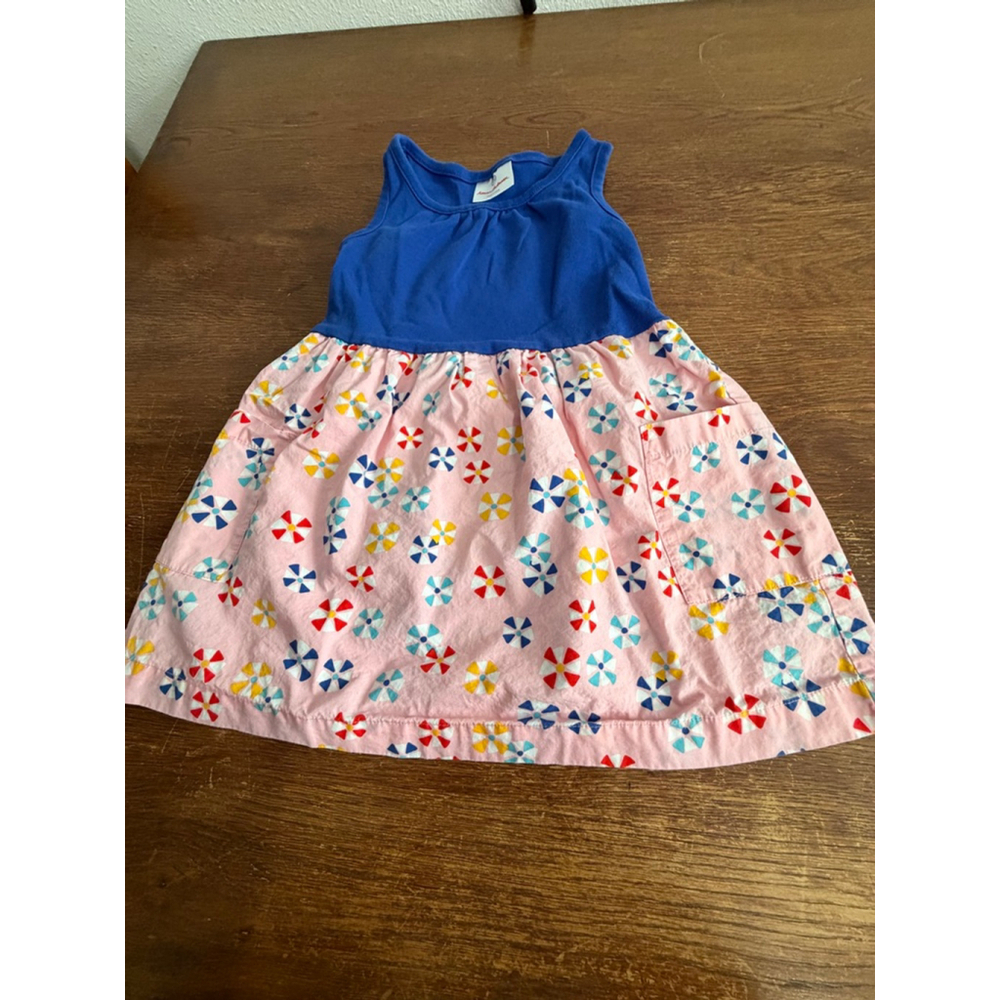 Hanna Andersson Dress 100 3-4T Pink Blue Sleeveless Pinwheel Print Girls